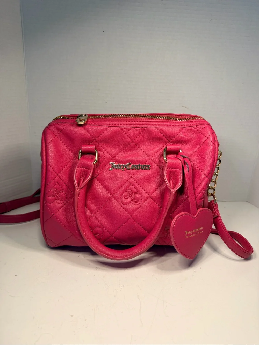 Juicy Couture Hot Pink Quilted Barrel Satchel Crossbody Bag